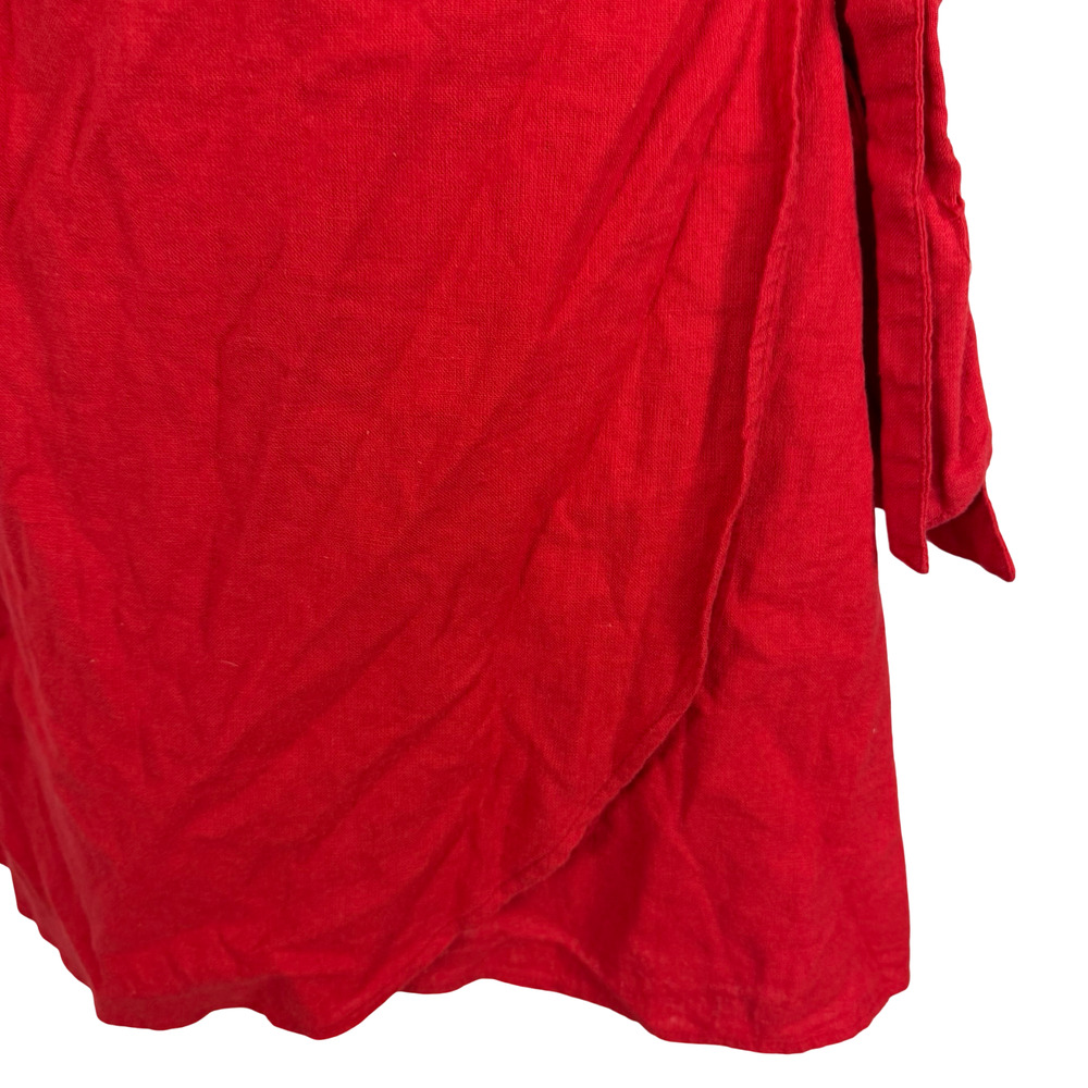 Abercrombie & Fitch Red Linen Puff Sleeve Wrap Smocked Mini Dress NWT sz L Tall - Picture 8 of 16